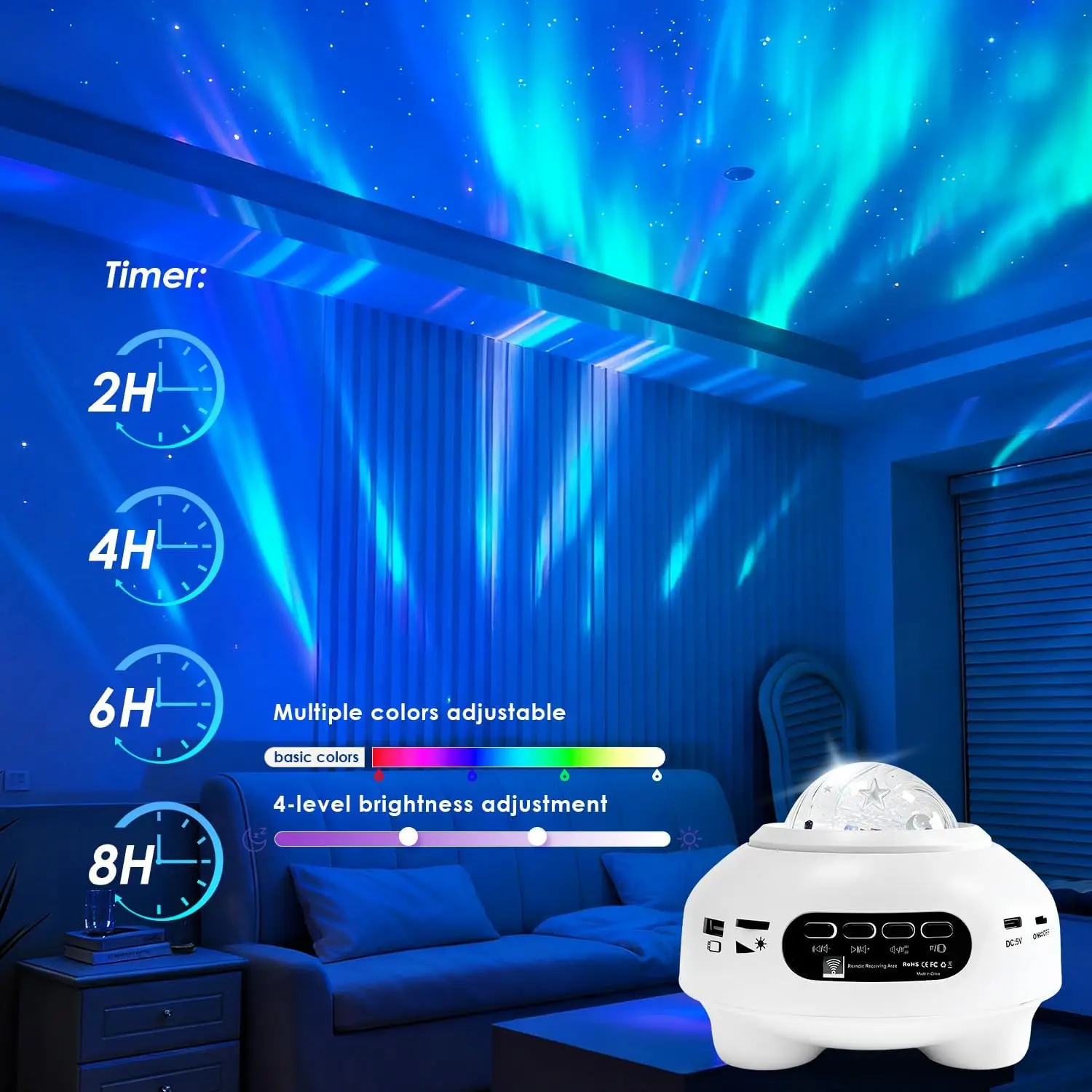Aurora Star Projector Night Light Bluetooth Speaker Galaxy Lamp 48 HD Effects APP Remote Control Music Sync Kids Bedroom Gift