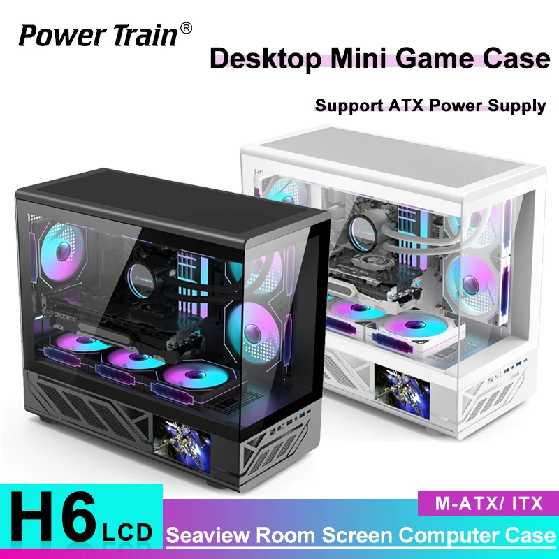 

Power Train X-GAMERX H6 Корпус для ПК с ЖК-экраном MATX Компьютерный корпус для комнаты с выдом на море Стеклянная сторона Прозрачный настольный мини-игровой корпус