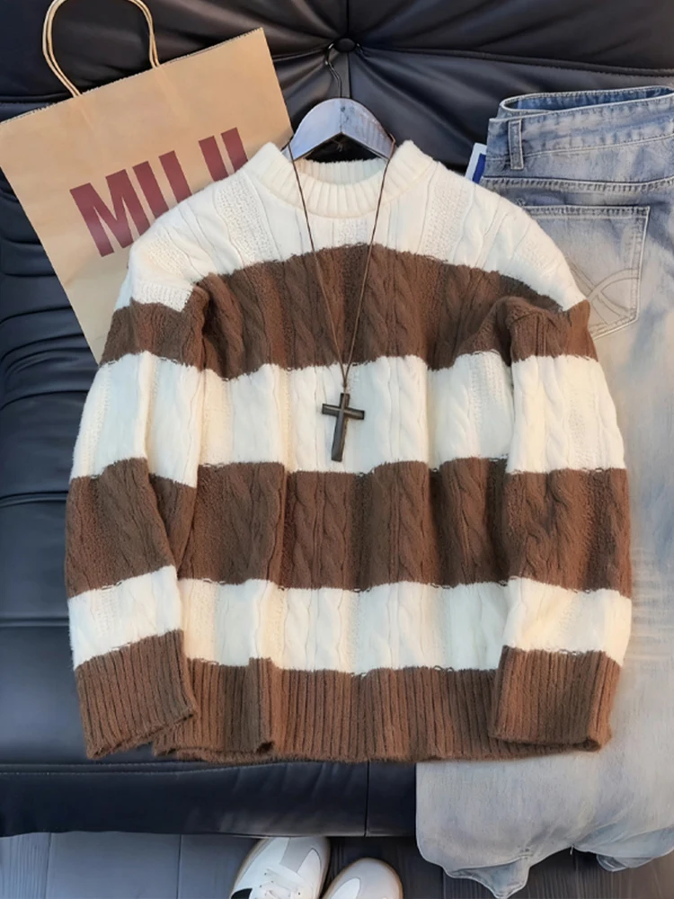 

Мужской вязаный свитер круглого цвета Ne Color Blo Cable Knit Boting irt Тяжелый повседневный трикотаж для пар