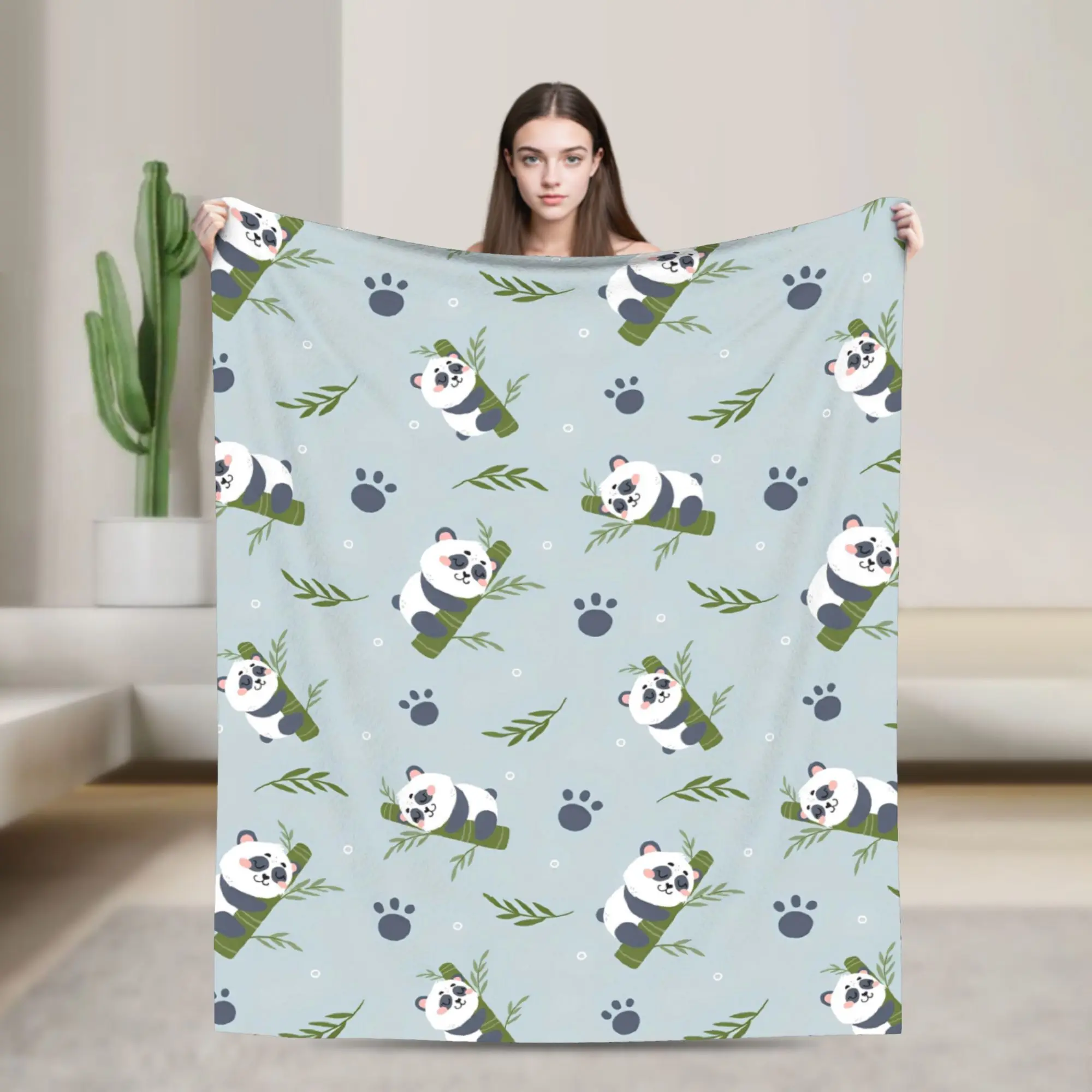 Panda Paw Pattern Animal  Blanket Cover Fleece  Super Warm Throw Blanket for Bed Bedroom Quilt