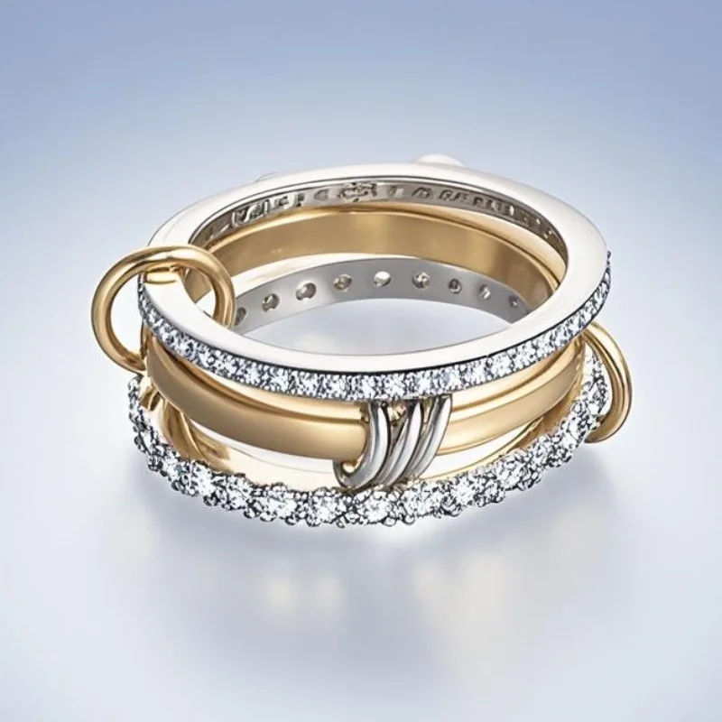 

Three-ring buckle full zircon ring, two-color three-ring multi-element fashion jewelry