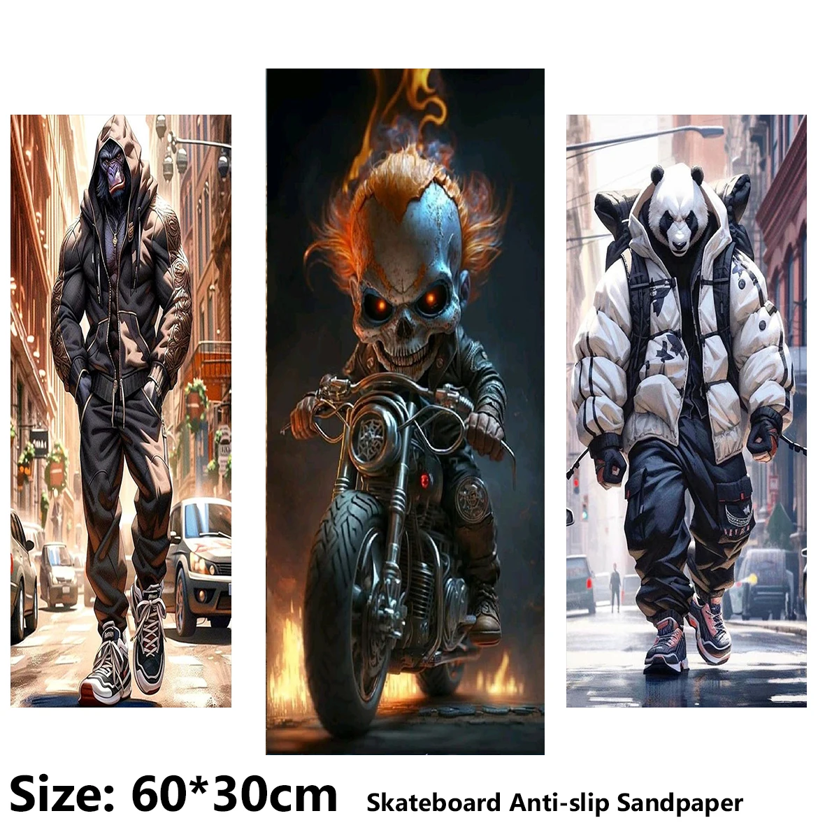 Straat Cool Jongen Schedel Patroon Elektrische Scooter Anti-Slip Sticker Schuurpapier Skateboard Grip Tape Vel 60*30Cm