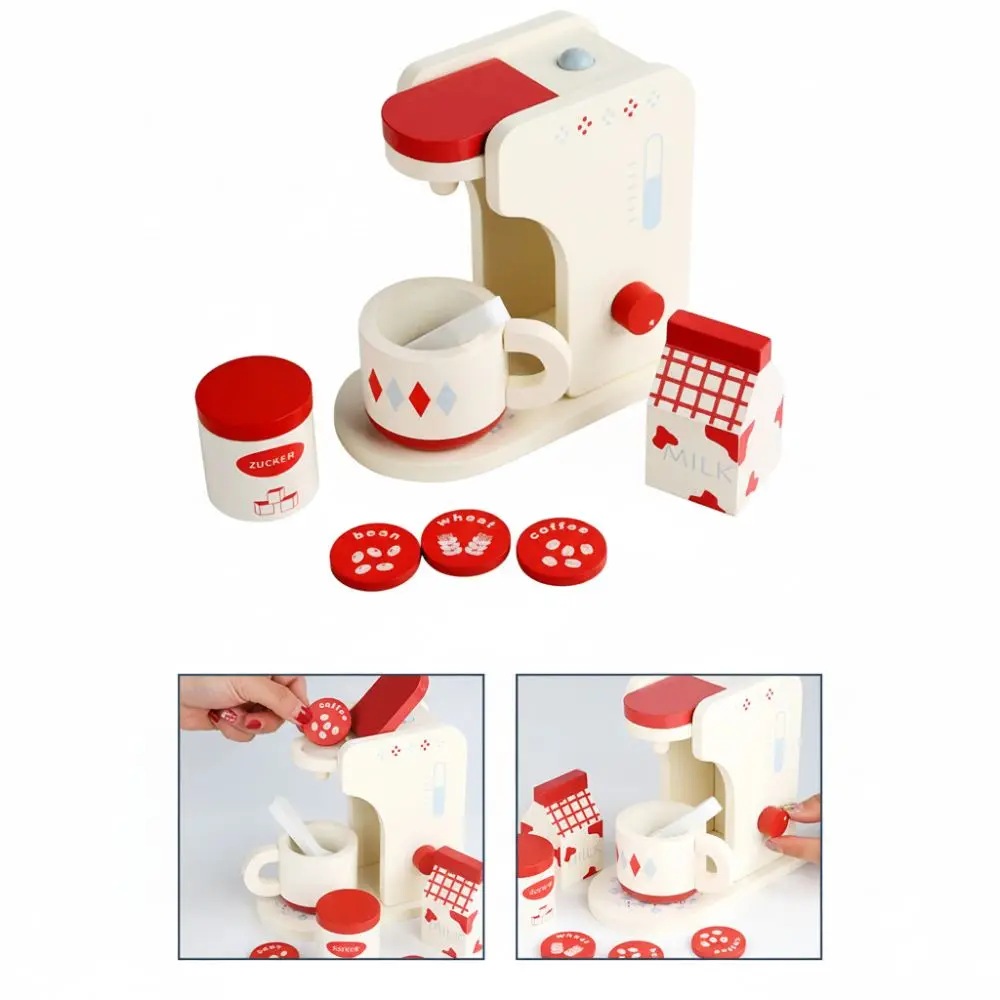 Mini tamanho simulado pão e máquina de café design de simulação mini loja de café da manhã de madeira fingir jogar