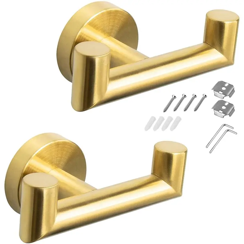 

A76I-Double Towel Hook Stainless Steel Robe Towel Holder, Heavy Duty Double Coat Hook For Bathroom Living Room Wall Mounted