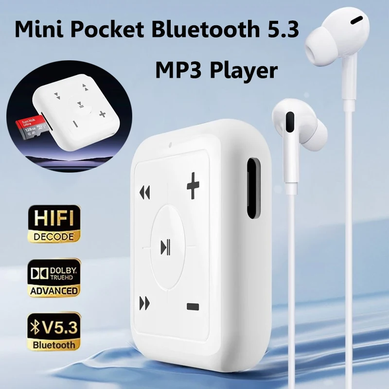 Мини-карманный Bluetooth MP3-плеер, беспроводной Hi-Fi звук, музыка, Walkman Type-C, перезаряжаемый, совместимый с Bluetooth-гарнитурой, TF-картой