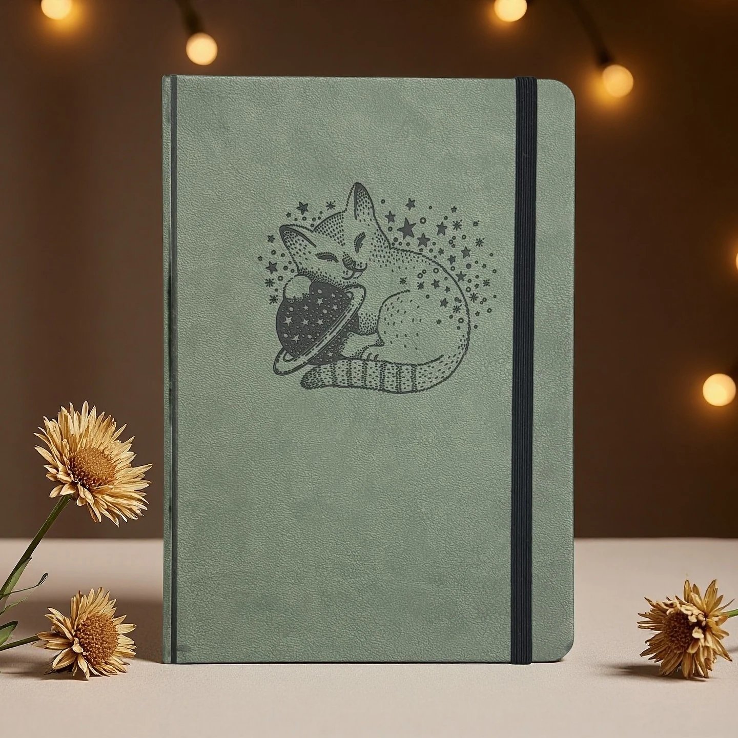 Cute Cat Planet A5 Dotted Notebook PU Hardcover Journal 160GSM Ivory Paper Numbered Pages for Writing Planning