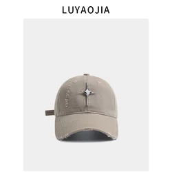 Retro Make Old Ripped Soft Top Baseball Cap Women Fashion Personality Trend All-Match Street Peaked Cap Men