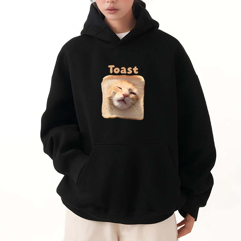 

Kawaii Toast Cat Funny printed Hoodie Men women Autumn Winter Casual Fleece Pullover oversized Sweatshirts streetwear Unisex