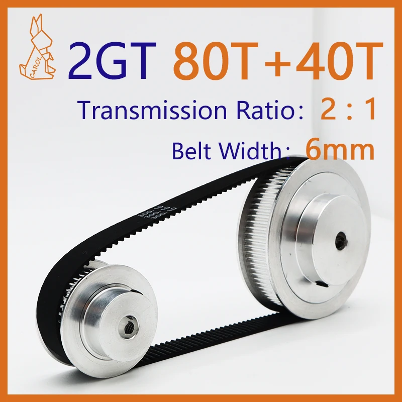 

80Teeth 40Teeth 2GT Pulley Set Reduction 2:1 Belt Width 6mm Belt Pulley Synchronous Wheels 40T 80T Pulleys GT2 Timing Pulley Set