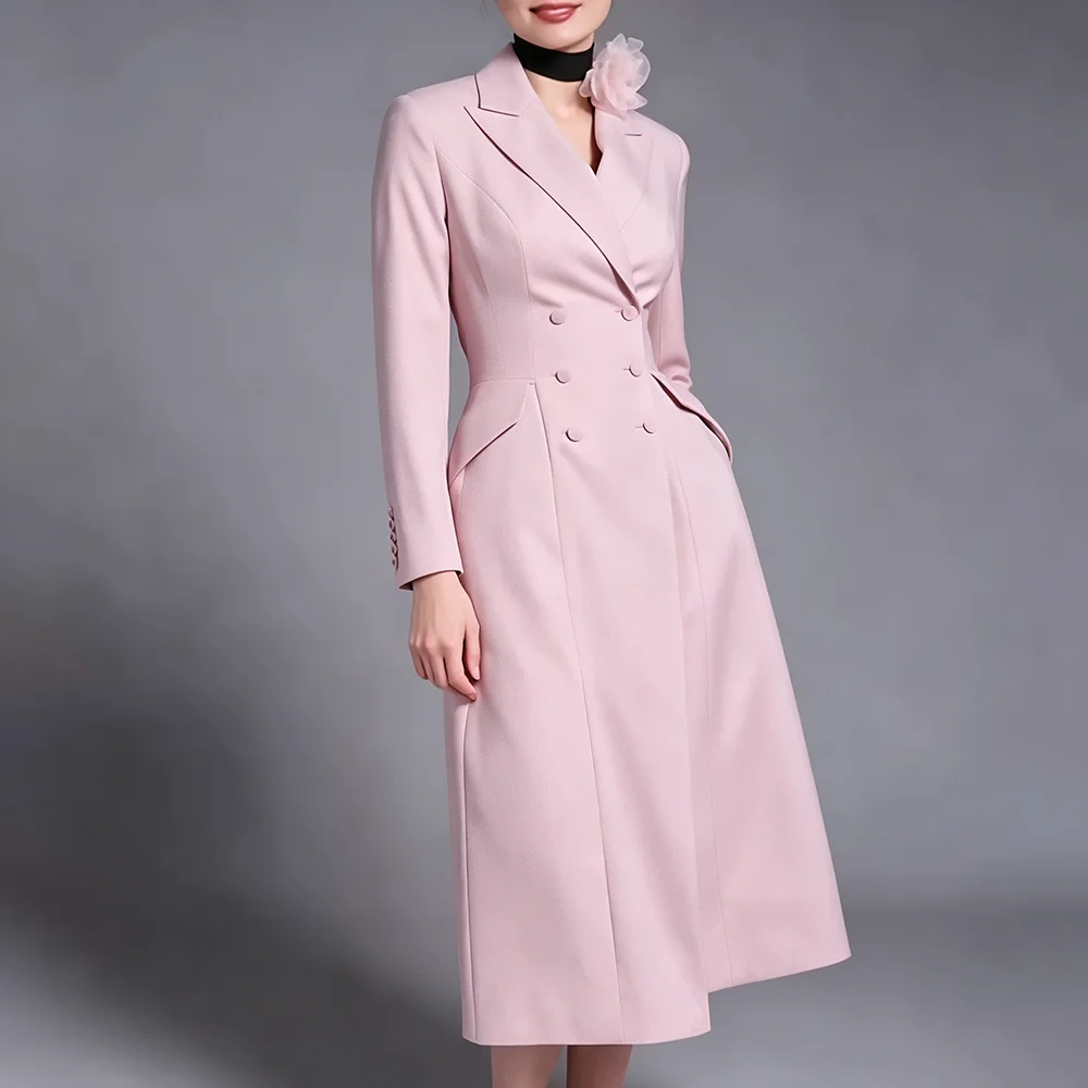 Light Pink Women's Suits High Quality 1 Piece Jacket Luxury Double Breasted Long Coat Female Clothing Bespoke Blazer Tuxedos