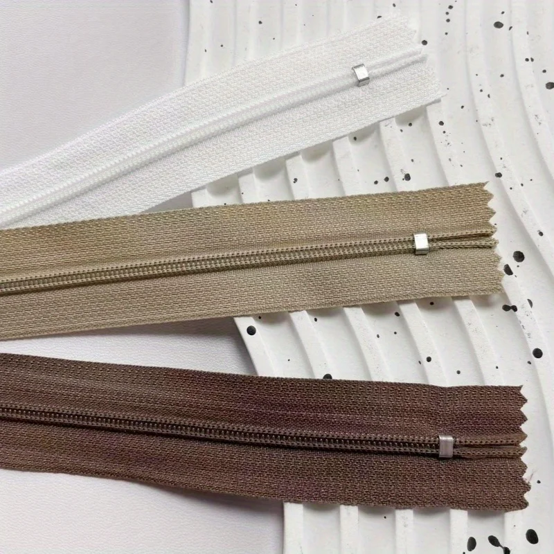 6pcs Rice white Khaki coffee 15/20/25cm nylon bronze short zipper, suitable for clothing, bags, handbags, DIY production