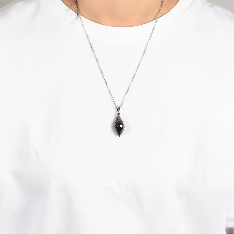 BOCAI New S925 Sterling Silver Pendants Drop Earrings for Women Antique Silver Waterdrip Red Zircon Charms Charm Fine Jewelry
