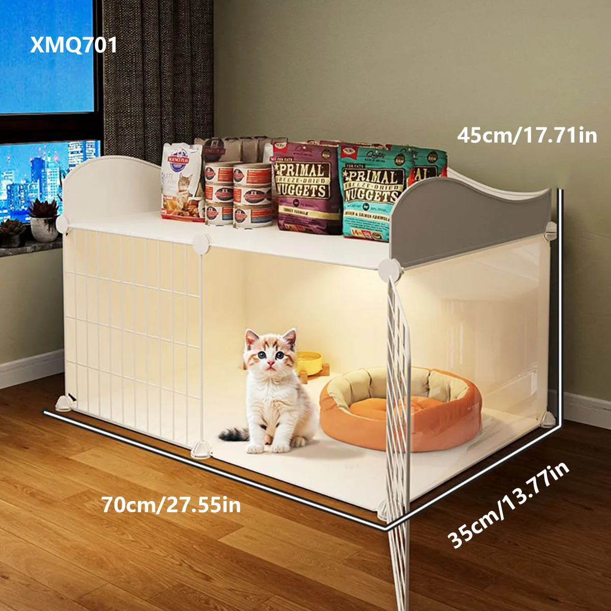 Small Space Cat Cage for Home Use, Indoor Small Apartment Cat Villa with One Bedroom, One Living Room, One Bathroom, Integrated Cat Bed and Cat Toilet