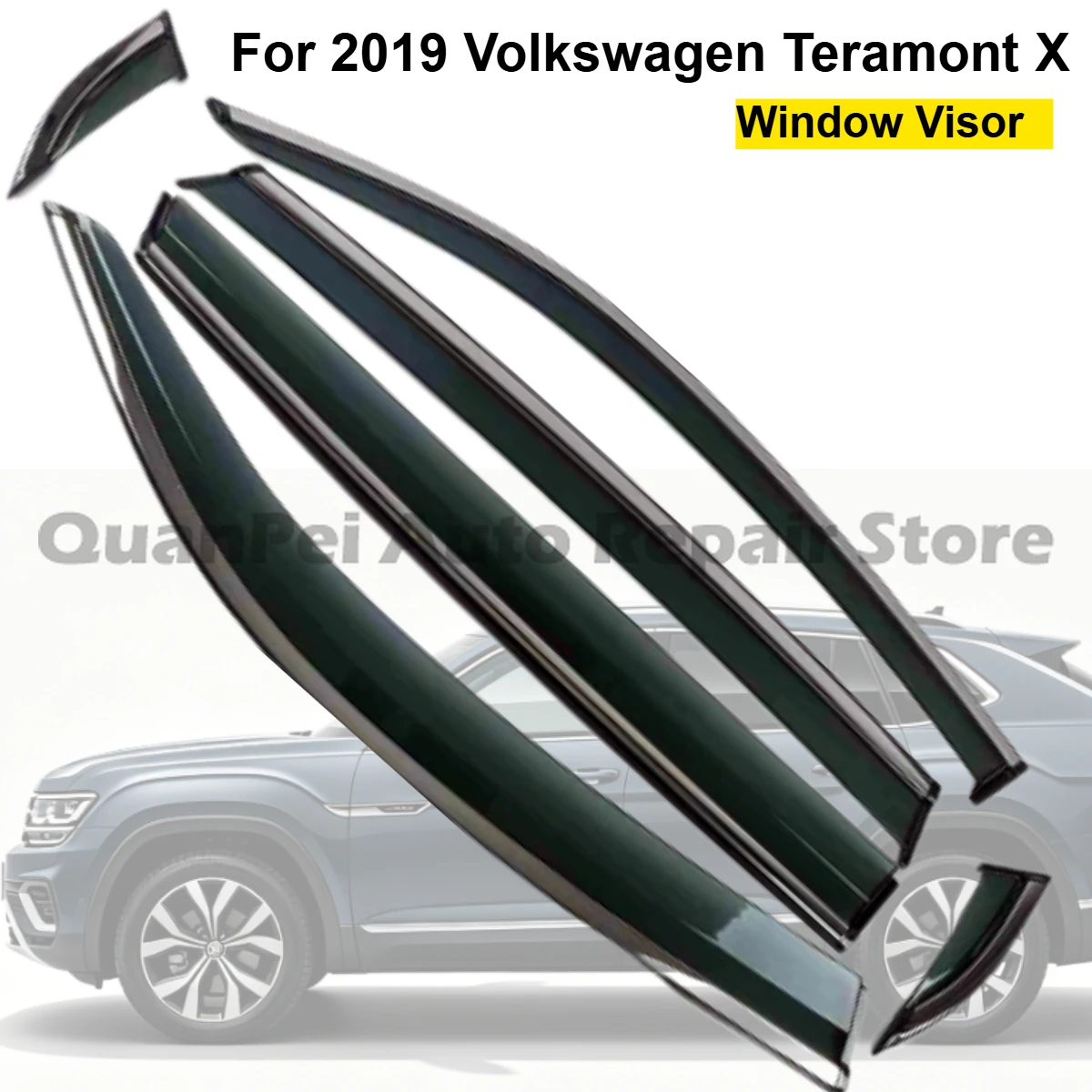 For 2019 Volkswagen Teramont X, 6PCS Window Visors With Stainless Steel Bright Strip, Side Window Deflectors