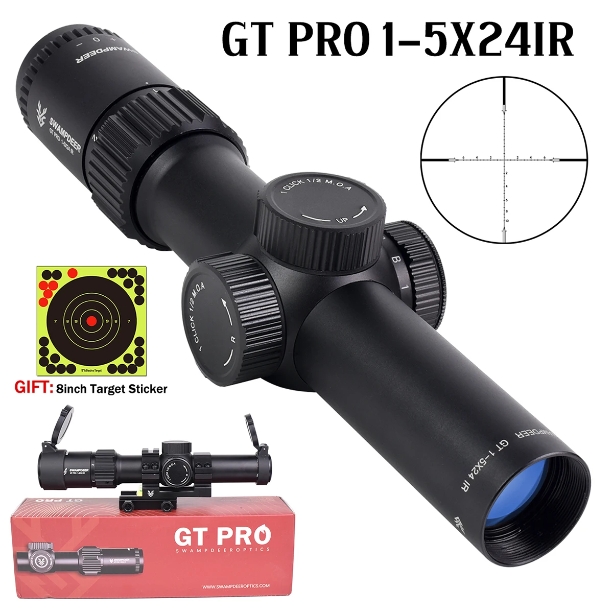 GT PRO 1-5X24IR Tactical Scope Precision Shooting Riflescope Outdoors Hunting Optical Telescopic Sight Wide Angle Airsoft Scope