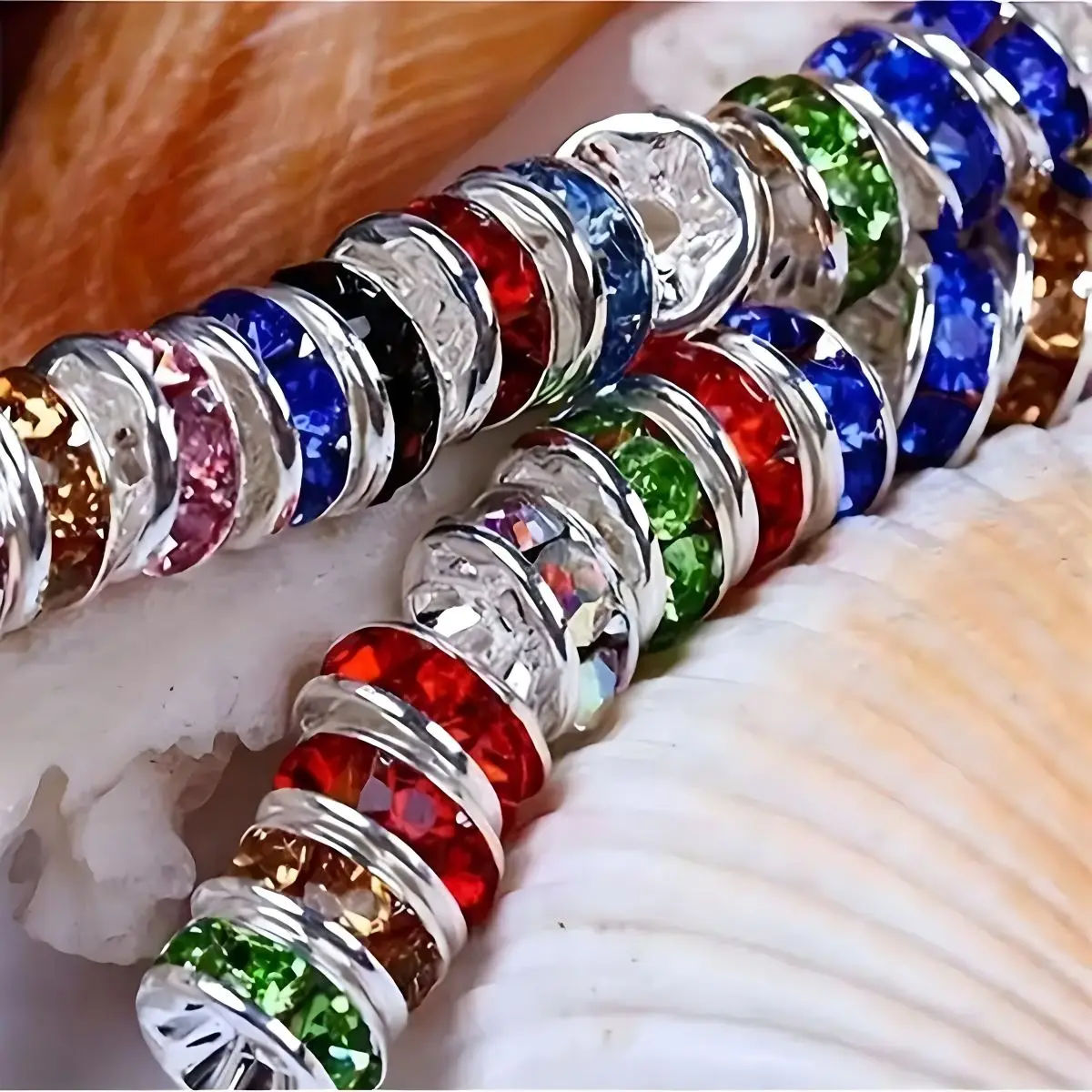 6/8mm Random Mixed Color Inlaid Rhinestones Rondelle Loose Beads Spacer For DlY Bracelet Necklace Jewelry Accessories 50pcs