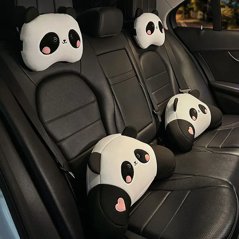 Car Seat Headrest Pillow Plush Head Protector Cartoon Panda Travel Pillow Auto Cute Cushion Interior Accessories For Kids Adults