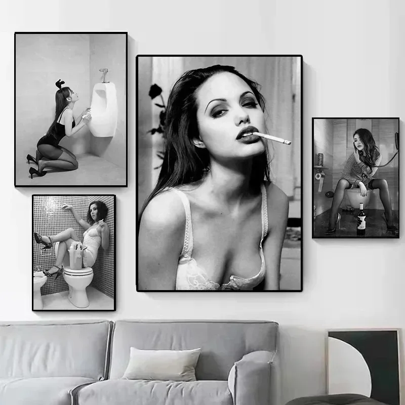 Sexy Hot Movie Star Black and White Art Smoking Sexy Girl Bathroom Art Canvas Posters Prints Wall Pictures Home Decor