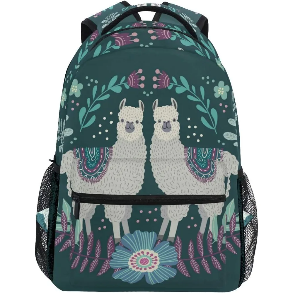 

Cute Alpaca Flower Backpack, Double Alpacas & Floral Print, Large - Capacity School Bag, Ideal for Nature Lovers