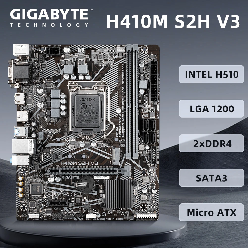 기가바이트 마더보드 지지대 LGA1200 i9-10900K i7-10700 i5-10400 CPU, 인텔 H410 칩셋, 2xDDR4, 1xHDMI 마이크로 ATX, H410M S2H V3