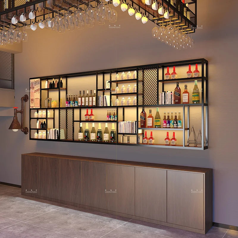 

Metal Whisky Wine Cabinets Buffet Modern Inverted Cocktail Small Wine Rack Retail Restaurant Mueble Para Vino Bar Accessories