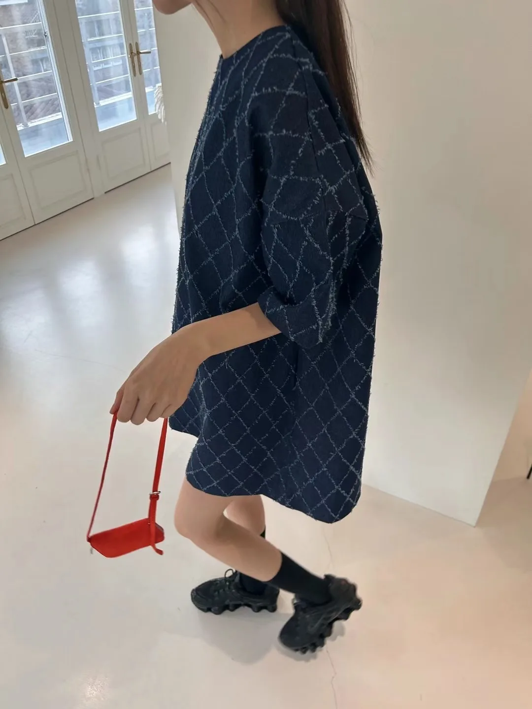 Vestido Jeans Curto Acintu com Design Acolchoado, Gola Redonda, Estilo Vintage Chique de Verão, Manga Curta,  Saia Fe...