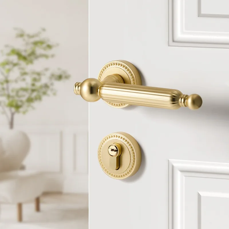 Golden Bedroom Door Handle Silent/magnetic Retro American Style Split Home Wooden Door Lock