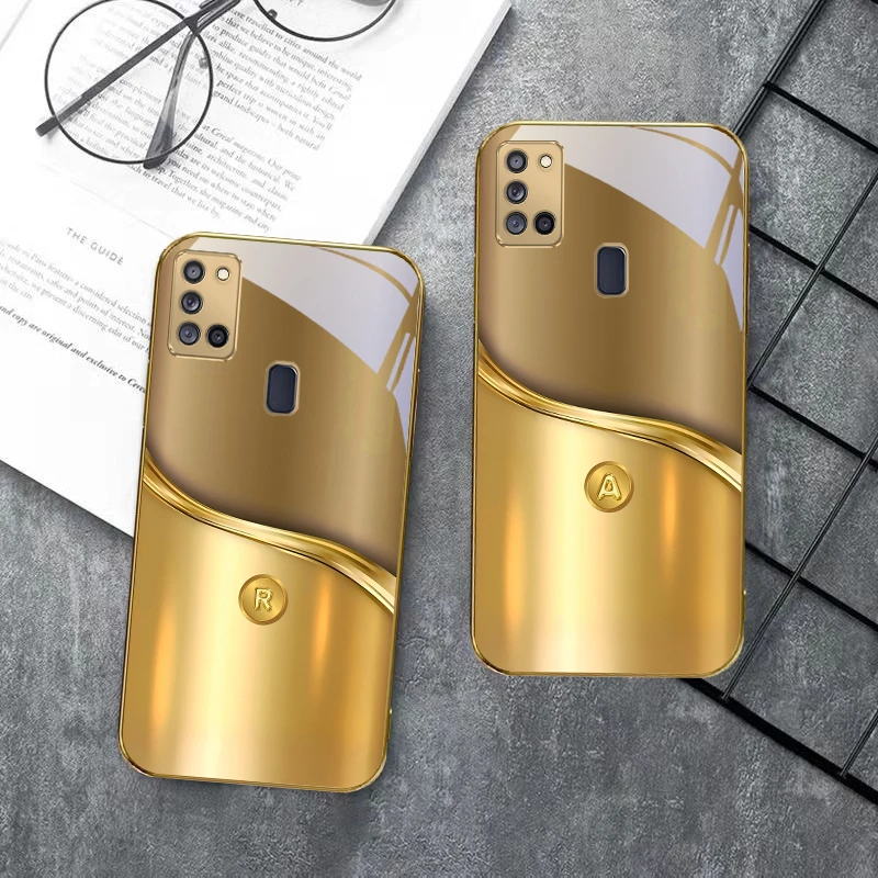 Las letras de metal para Samsung A 31 32 A33 A34 35 14 A15 13 A16 25 A26 50 52 53 54 55 56 70 71 72 73 funda de teléfono de cristal dorado