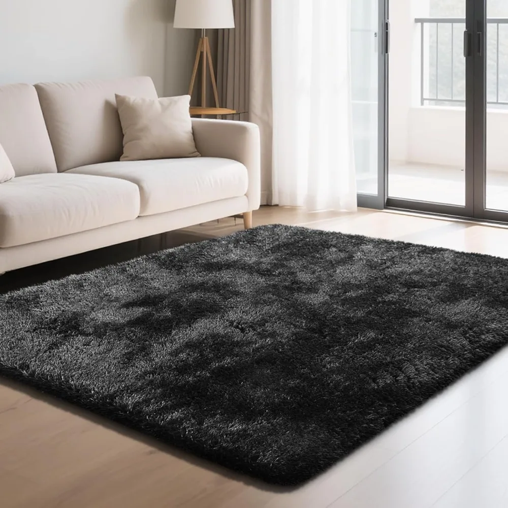 

Fluffy Rug Shaggy Area Rug, Black 4x6 Area Rugs for Bedroom, Small Bedside Rug, Soft Fluffy Shaggy Entryway Throw Rugs