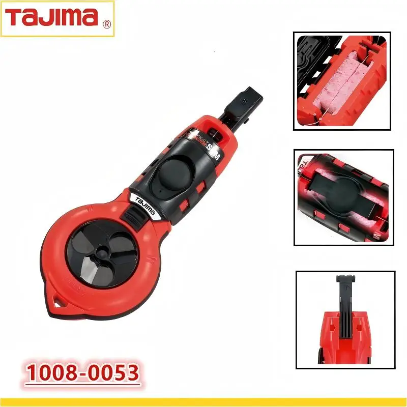 TAJIMA 1008-0053 Automatic Woodworking Chalk Line Pencil - 20m Chalk Line Length, Automatic Retraction Design for Narrow Spaces