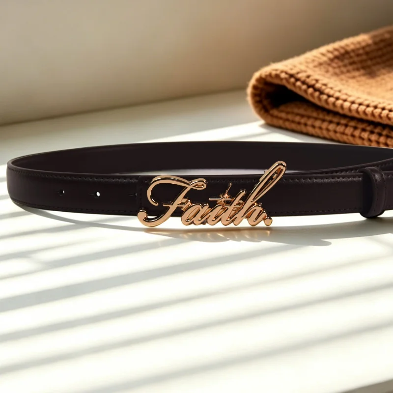 Women's Belt with Adjustable Luxury Signature Buckle Design, for Jeans & Dresses, Y2K Style Soft Comfortable Waist Belt