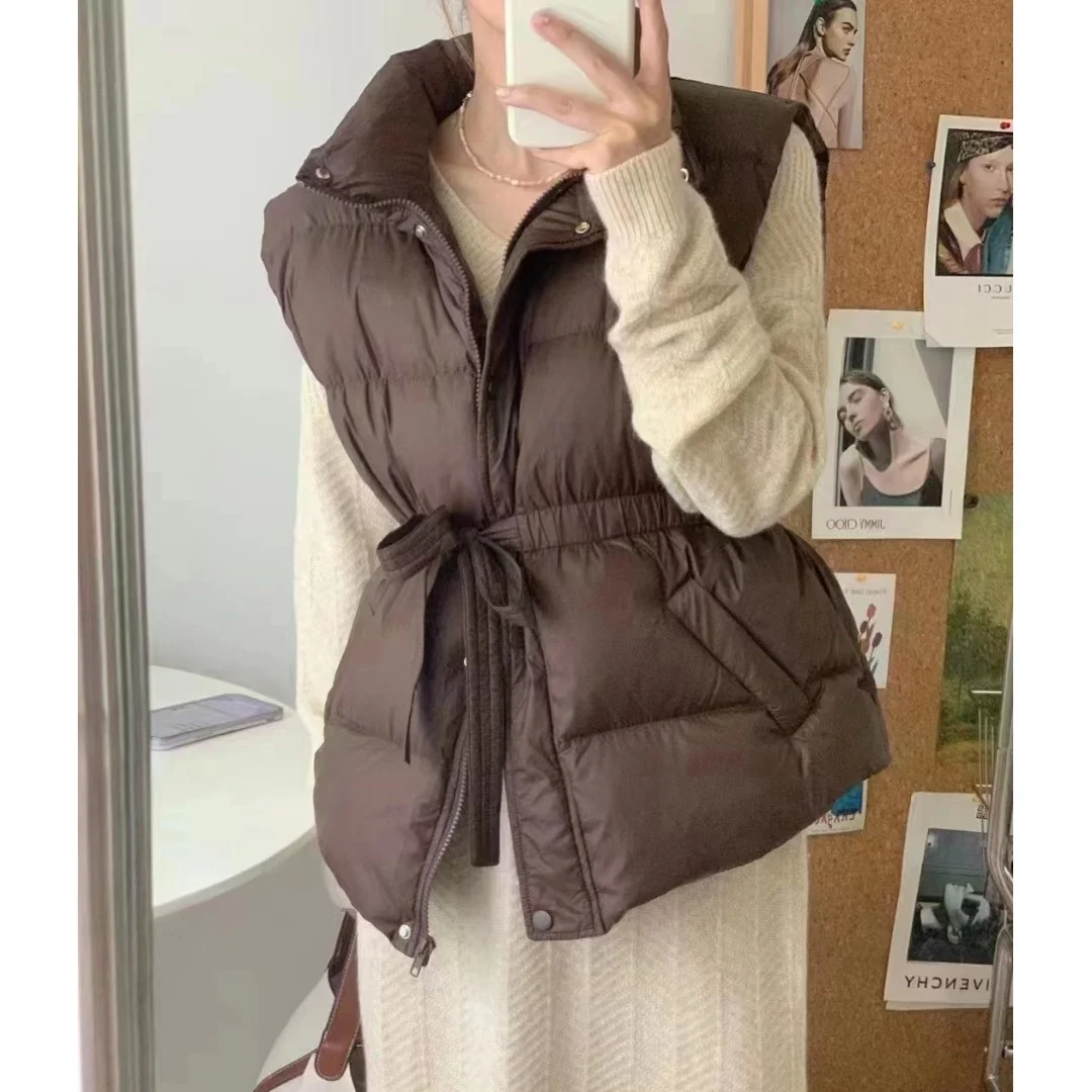 

Women's Jaet Vest Thiened Winter Faion Korean Sle Stand Collar Lightweight Waist-Cinching down Filled Top
