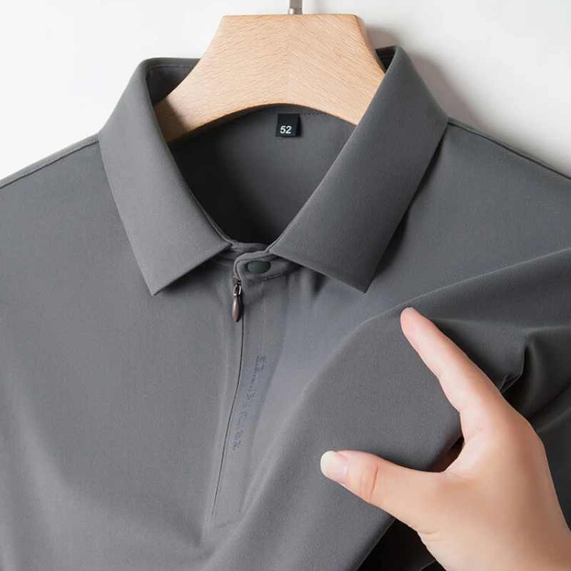 High-quality Solid Color Business Casual Men's POLO Shirt for Daily Commuting, Breathable, Sweat-wicking, and Stretchy T-shirt.