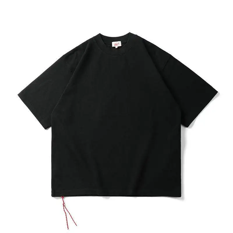 25S Japanese Retro Red Rope Solid Color Basic Cotton Short Sleeved T-shirt Men's and Women's Tees