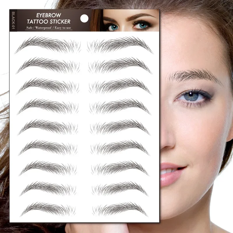 6D Eyebrow Tattoos Sticker Waterproof Long Lasting Natural Hair-Like Fake Eyebrows Stickers for Brow Grooming Shaping