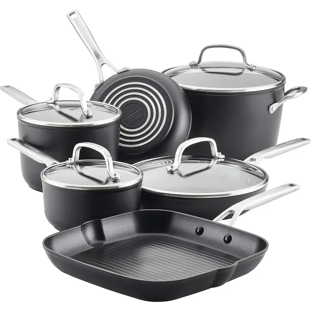 

10 Piece Cookware Set, Matte Black, Uniform and Consistent Heat, Durable Structure and Completely Non Stick,easy To Clean Inside