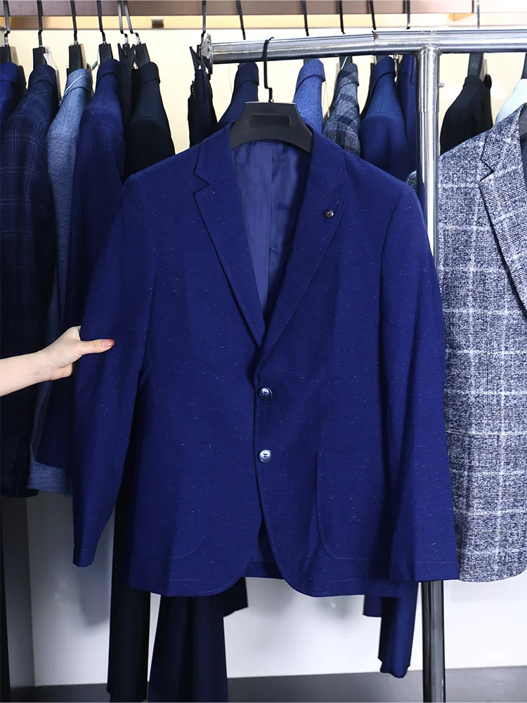 Homesi ربيع الخريف الرجال Busin عادية واحدة الصدر لون نقي دعوى Jaet تنوعا لباس غير رسمي الوقوف صالح طويل S...