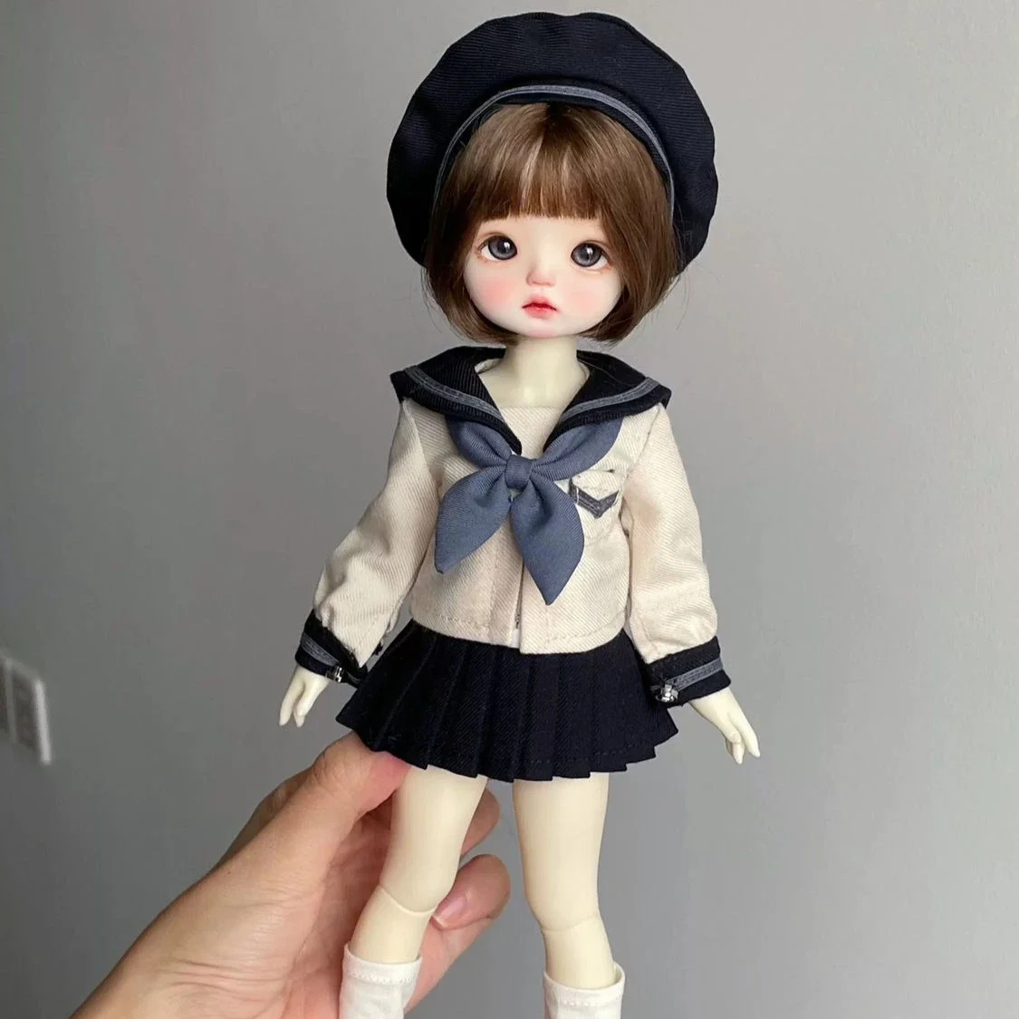1/6 1/4 Puppenkleidung Anzug JK Set für 30/45 cm Bjd Puppe Top + Rock + Krawatte + Hut Mädchen Spielzeug Dress Up Spielhaus Puppenzubehör, keine Puppe