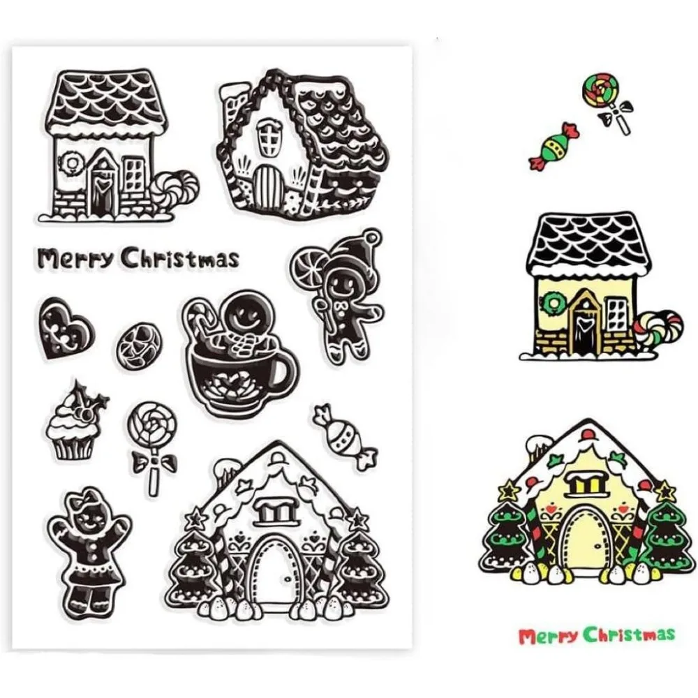 Christmas Gingerbread Man Clear Rubber Stamps House Holiday Transparent Seals Stamp Xmas Journaling Card Making 6.3 x 4.3inch