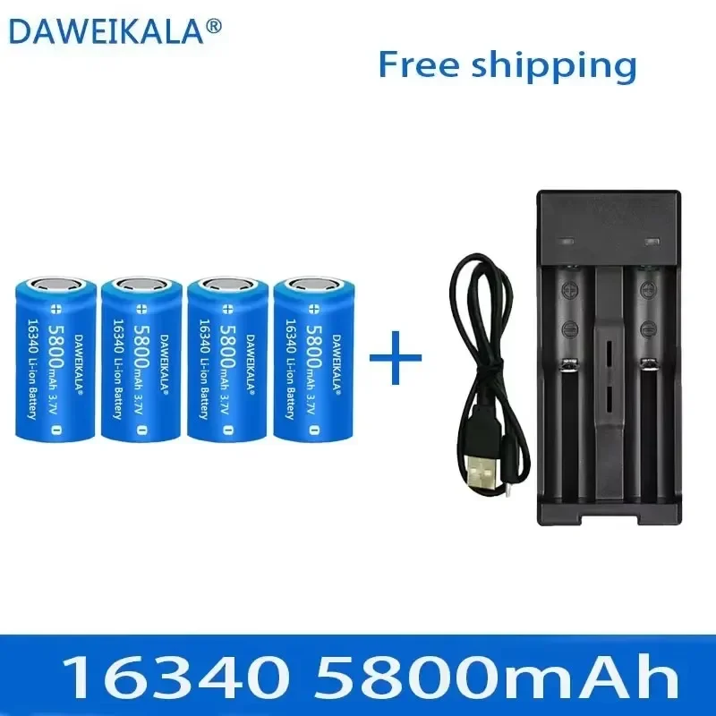 5800mAh rechargeable 3.7V Li-ion 16340 batteries CR123A battery for LED flashlight wall charger, travel for 16340 CR123A battery