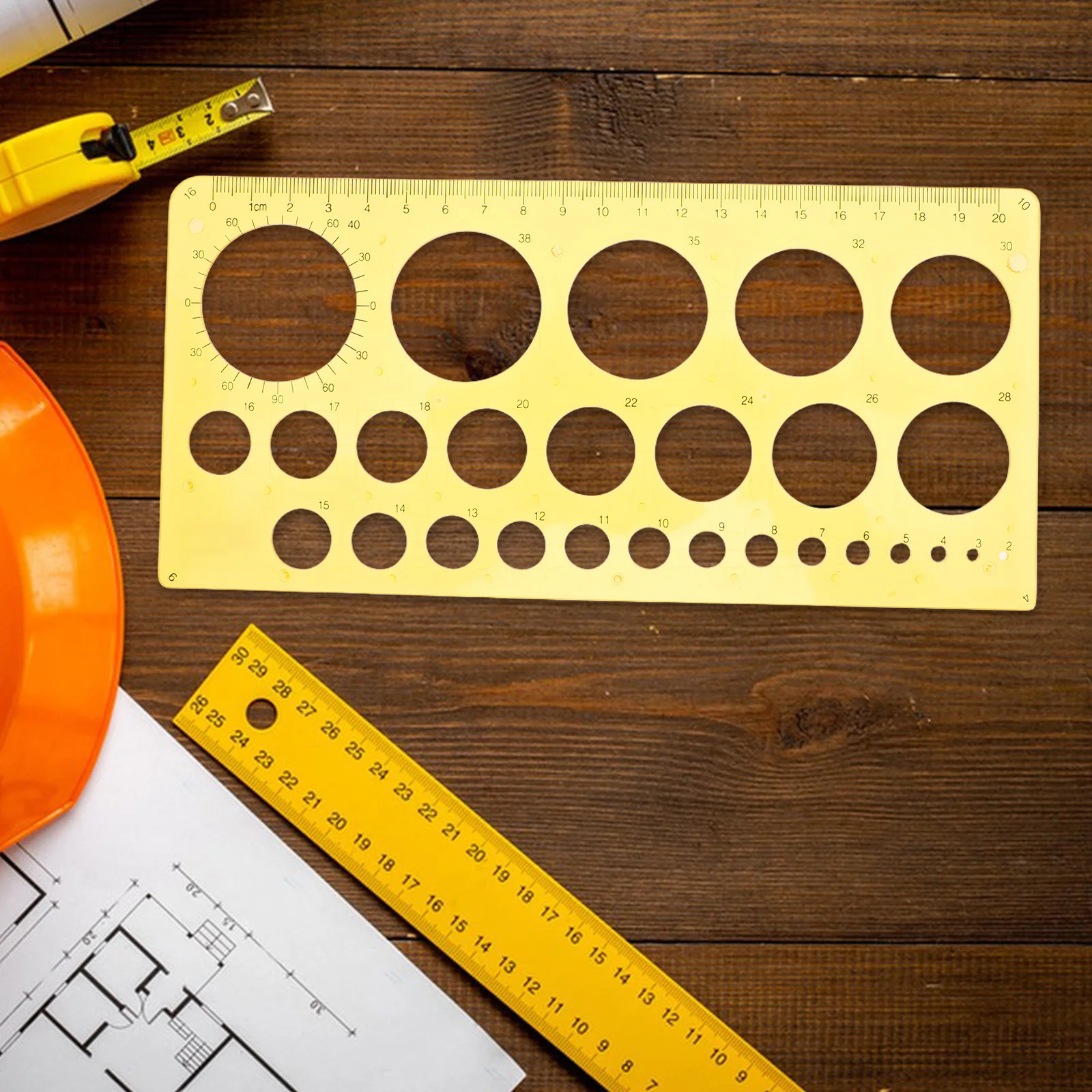 Circle Template Ruler Compact Portable Drawing Tool for Math Geometry Drafting Office Supplies Yellow Circle Template Ruler