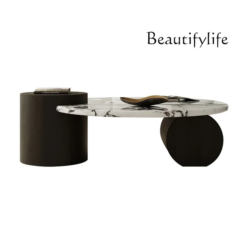 YY طاولة جانبية بأرجل سوداء فاخرة ومركز رخامي جمالي فاخر لغرفة المعيشة طاولة قهوة مستديرة بتصميم حديث أثاث Salontafel