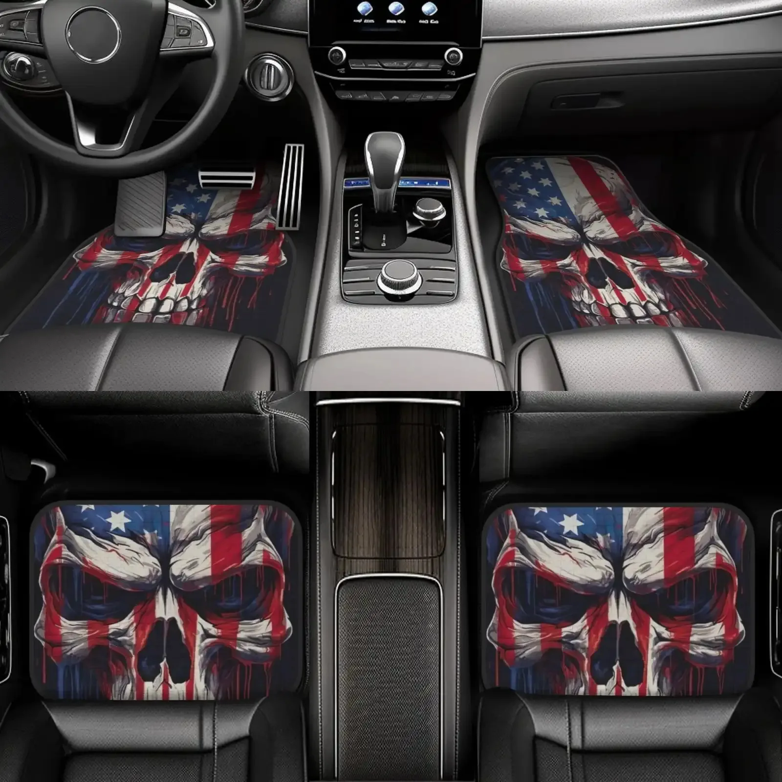 4pcs Universal Car Floor Mats - Skull Print, High-Density Material, Wear-Resistant And Easy To Clean, All-Season Use, Simple Ins