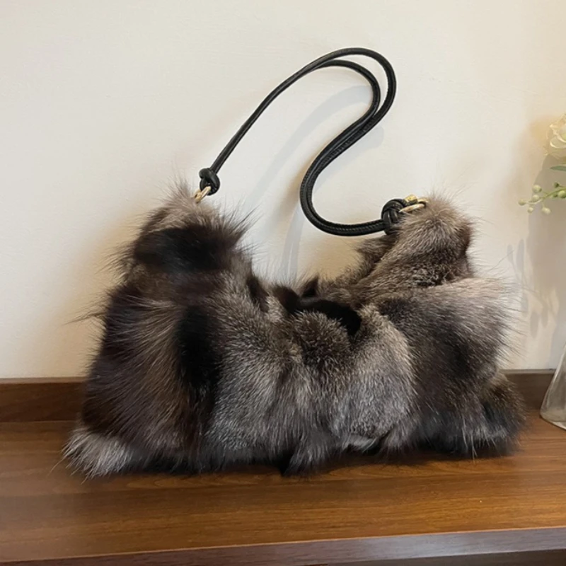 Khaki Brown Plush Shoulder Bags For Women 2026 Autumn Winter Classic Retro Armpit Bag Banquet Party Daily Shopping Tote Handbag
