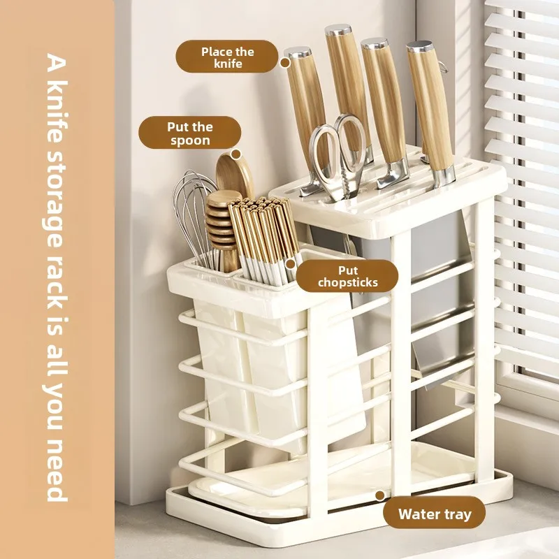 Knife Block with Drain Tray Knife Holder without Knives Kitchen Storage Knife Rack Decoration Slanted Knife Stand Countertop