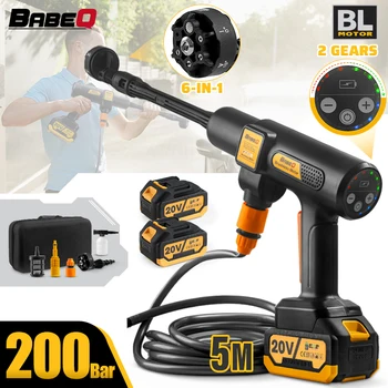 BABEQ 200Bar Hochdruck-Bürstenlose Autowaschpistole Mehrere Düsen Elektrische Wasserpistole für Auto Home Drahtlose Autowaschwerkzeuge