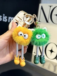 Natural Mink Fur Ball Doll Keychain Car KeyRing Pendant Plush School Bag Pendant Gift Bag Accessories Backpack Keychains