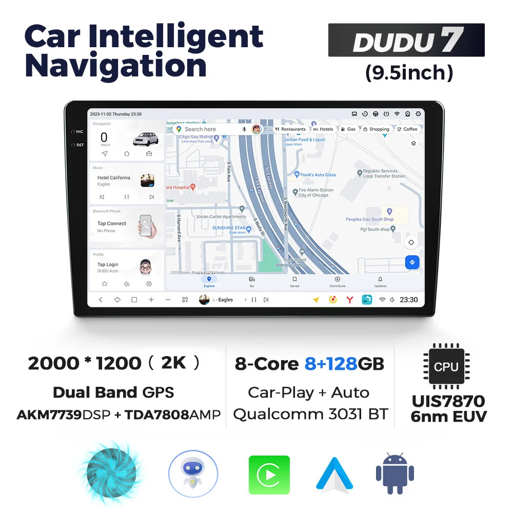 NaviFly DUDUAUTO yeni Android 2K ekran araba navigasyon için evrensel kafa ünitesi stereo ile araba oynamak android oto