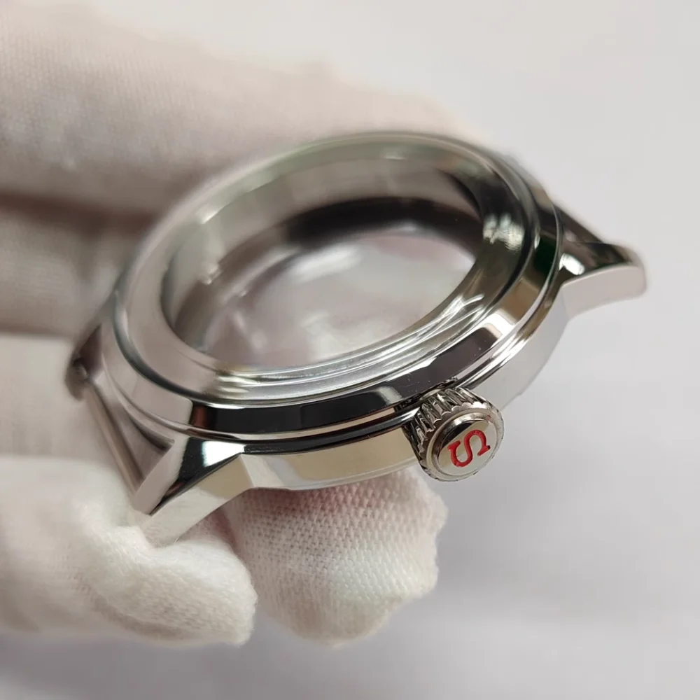 Nuova cassa dell'orologio da 40 mm per movimento NH35/NH36/4R Cassa lucida in acciaio inossidabile Cover posteriore trasparente Corona push-in