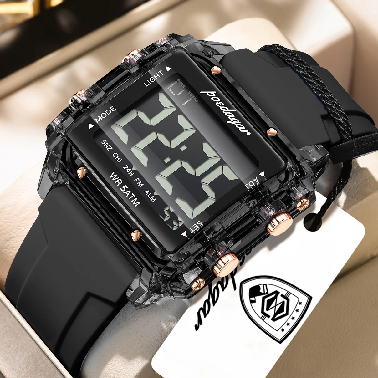 POEDAGAR Fashion Top Digital Men Watch Week Date Alarm Man Wristwatch Waterproof LED Electronic Sports Men's Watches Male Reloj